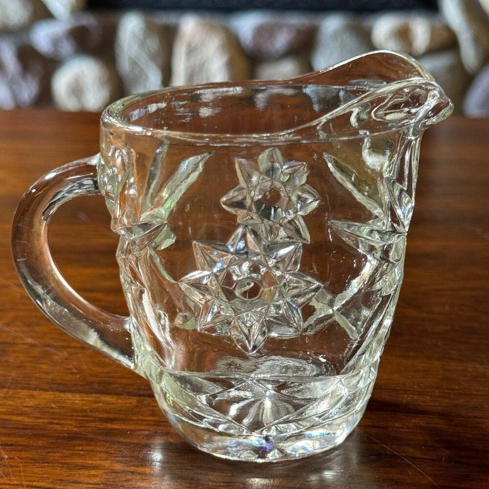 Anchor Hocking Creamer Star of David Early American Clear Glass Pitcher 8 oz